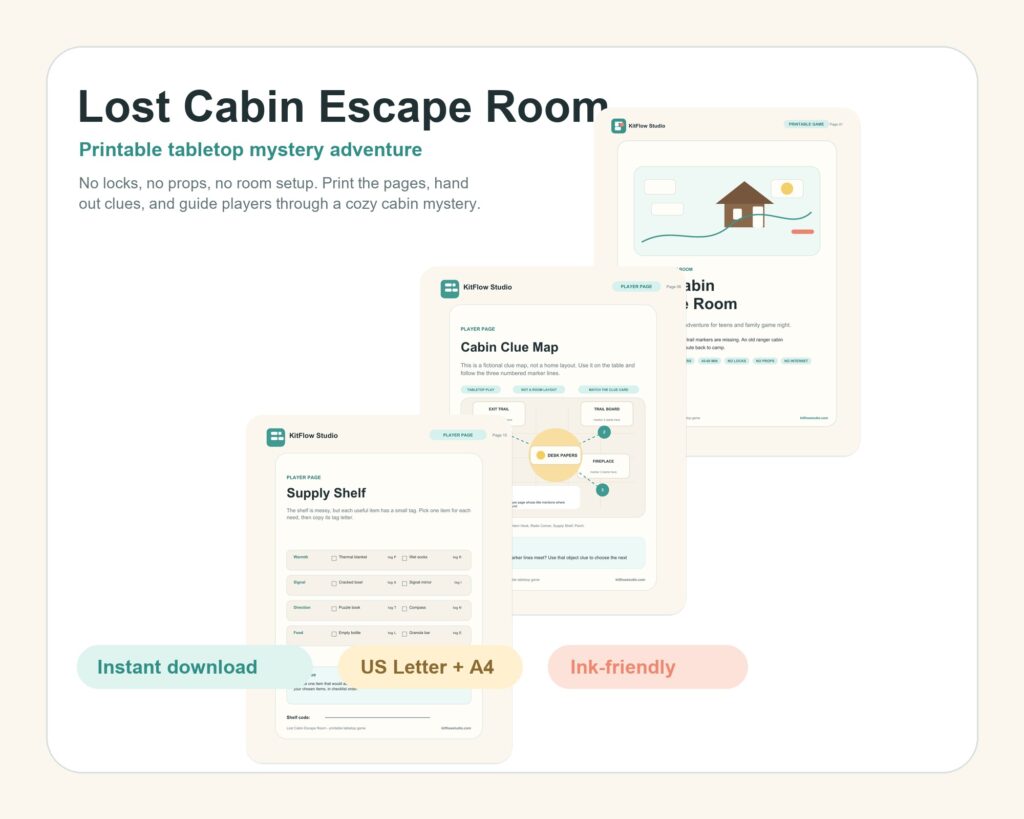 Lost Cabin Escape Room: Printable Tabletop Mystery Game preview