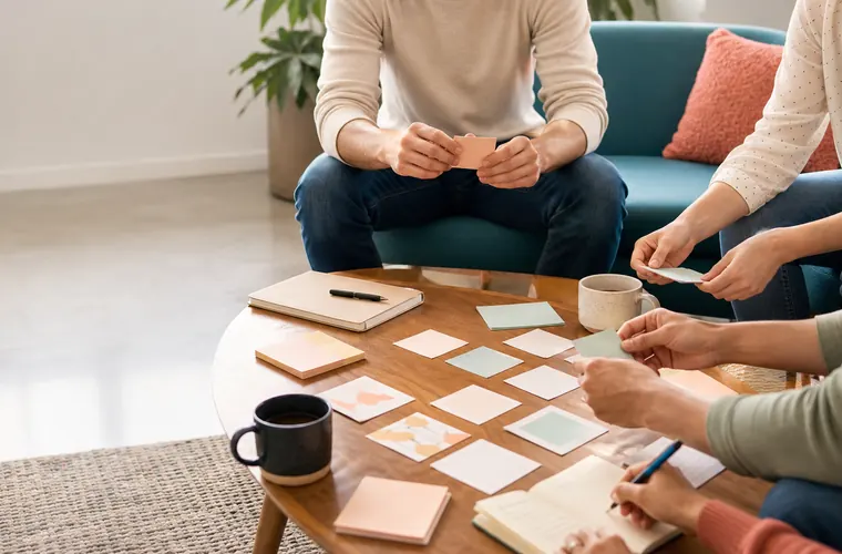 Modern office table with printable team activity cards