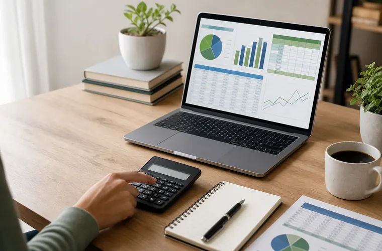 Spreadsheet workspace with charts, calculator, and planner