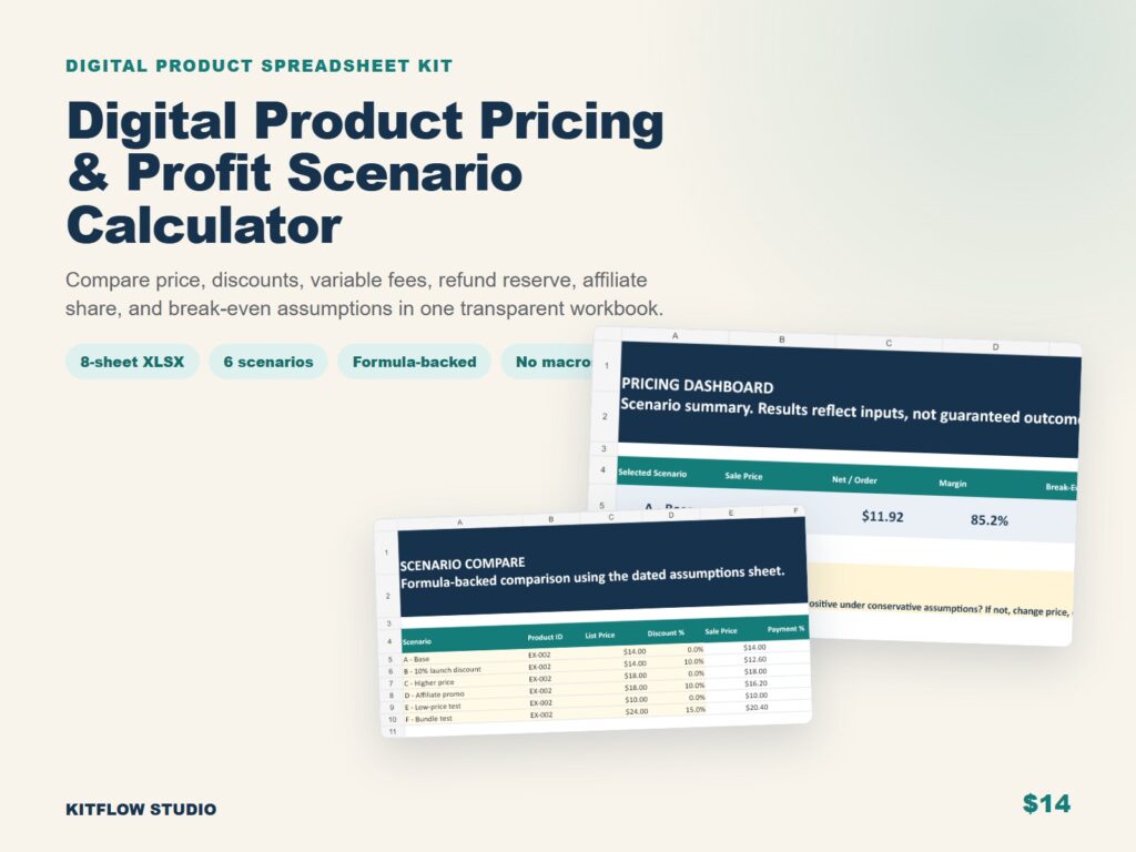 Digital Product Pricing & Profit Scenario Calculator preview