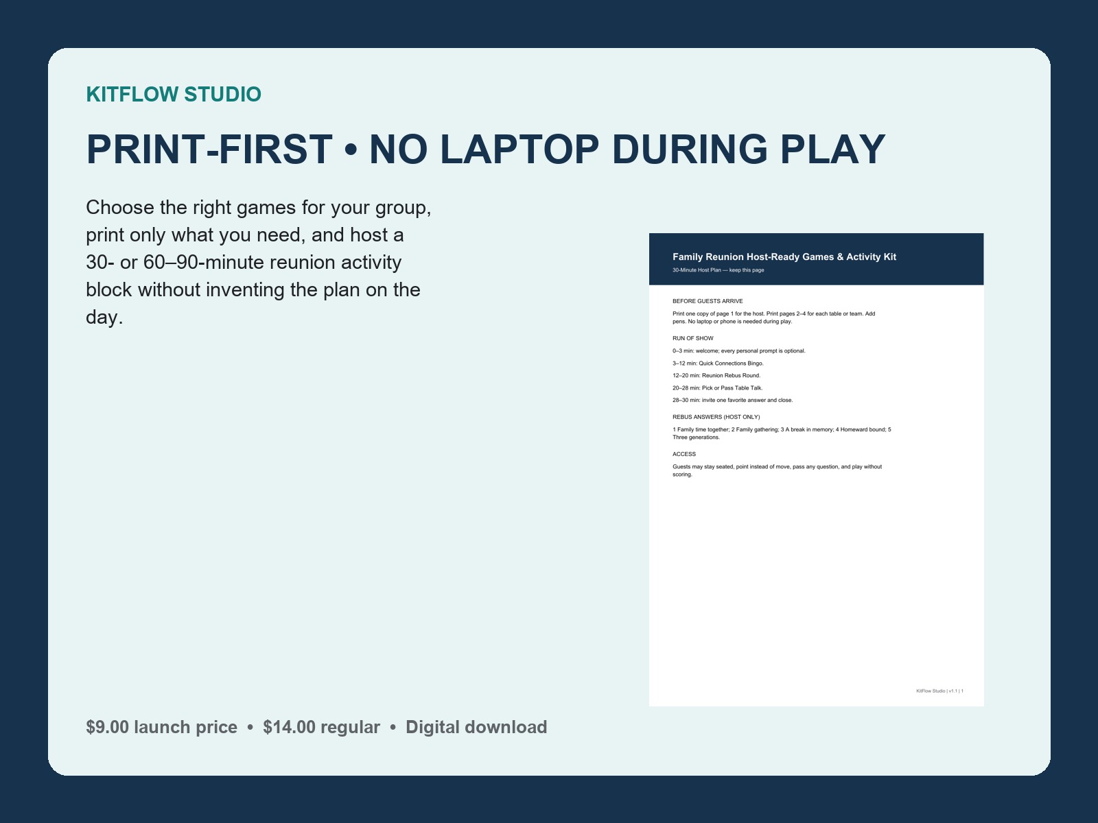 Family Reunion Host-Ready Games & Activity Kit usage mode and product overview