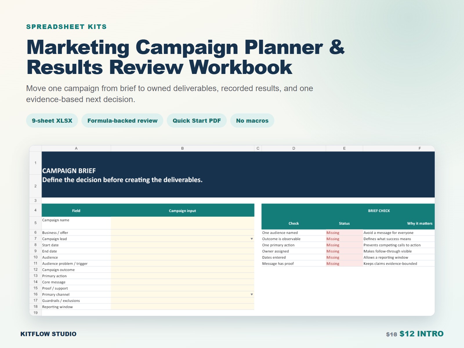 Marketing campaign planner spreadsheet with real Campaign Brief preview