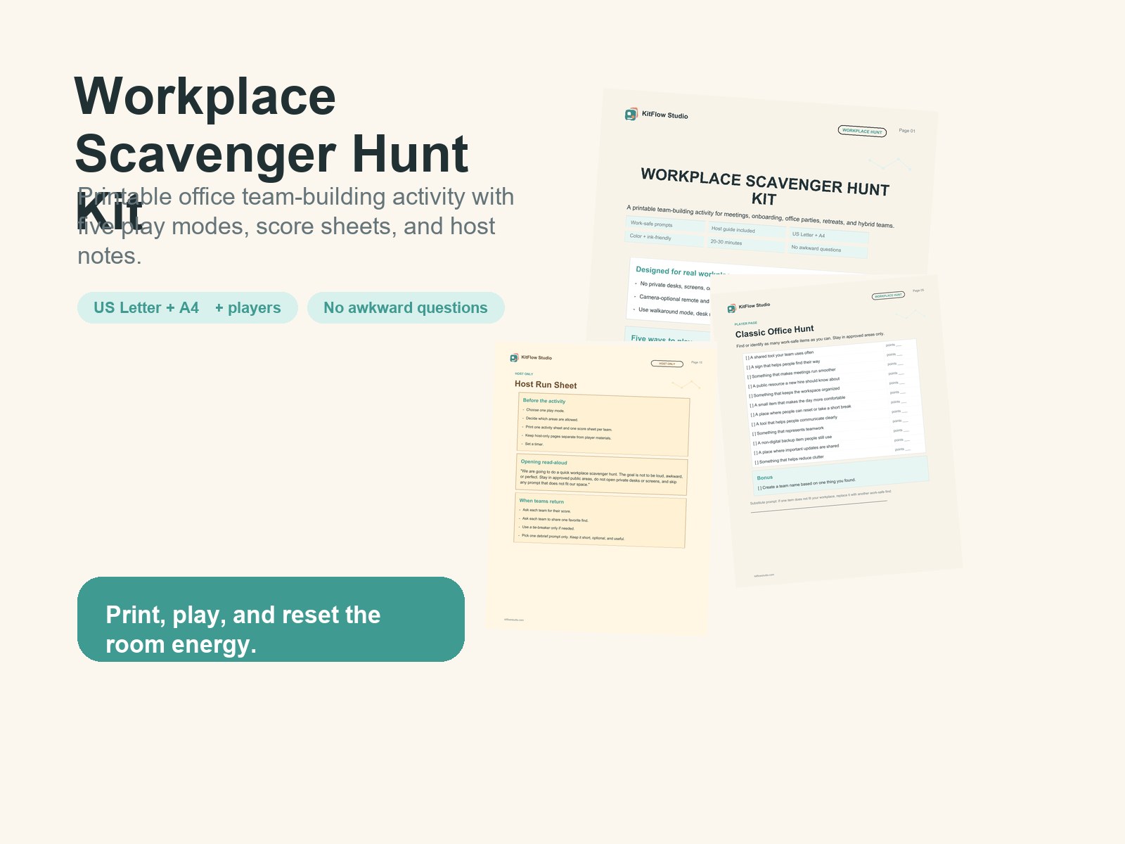 Workplace Scavenger Hunt Kit printable office team activity
