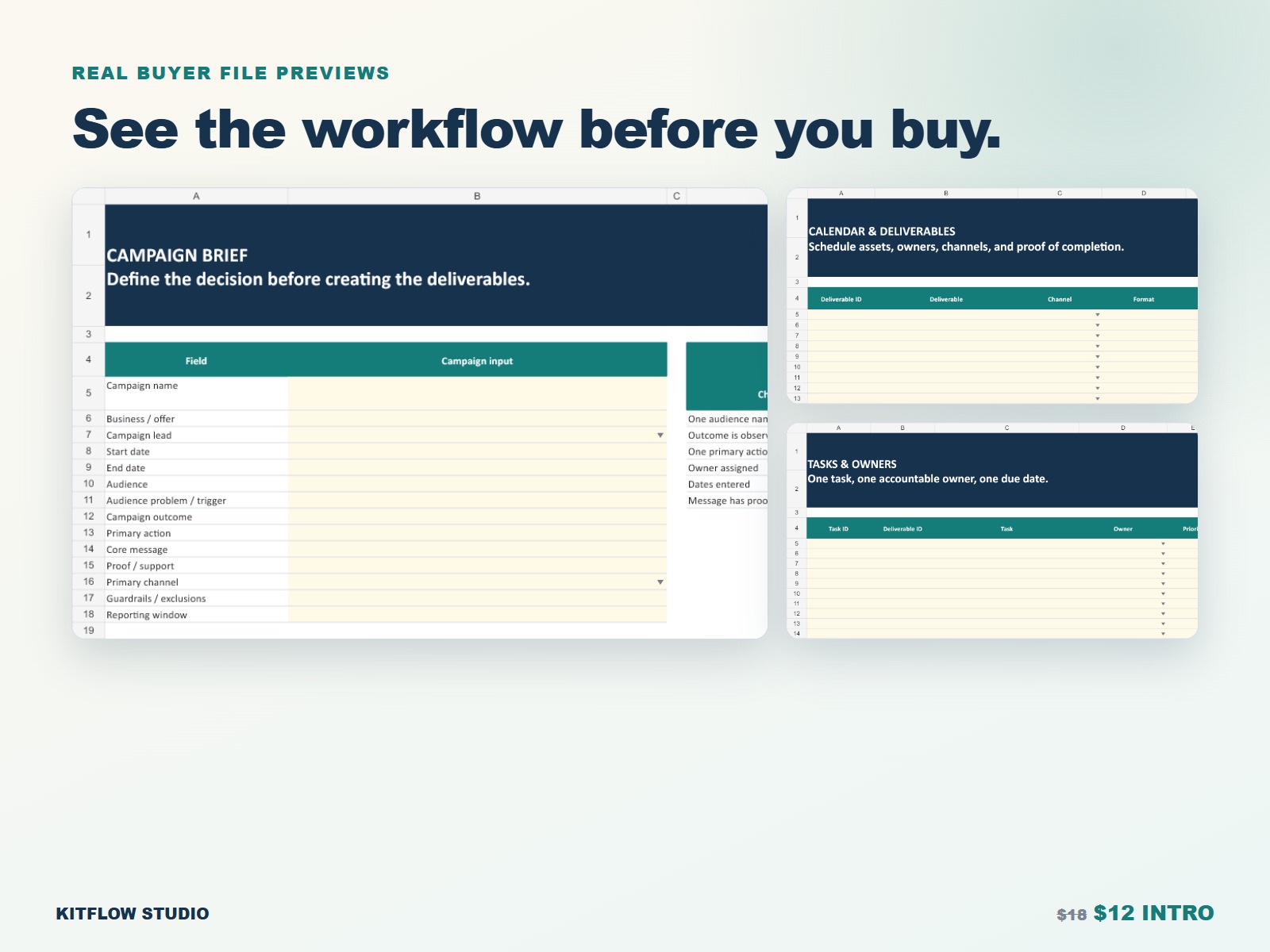 Real buyer file previews from the marketing campaign workbook