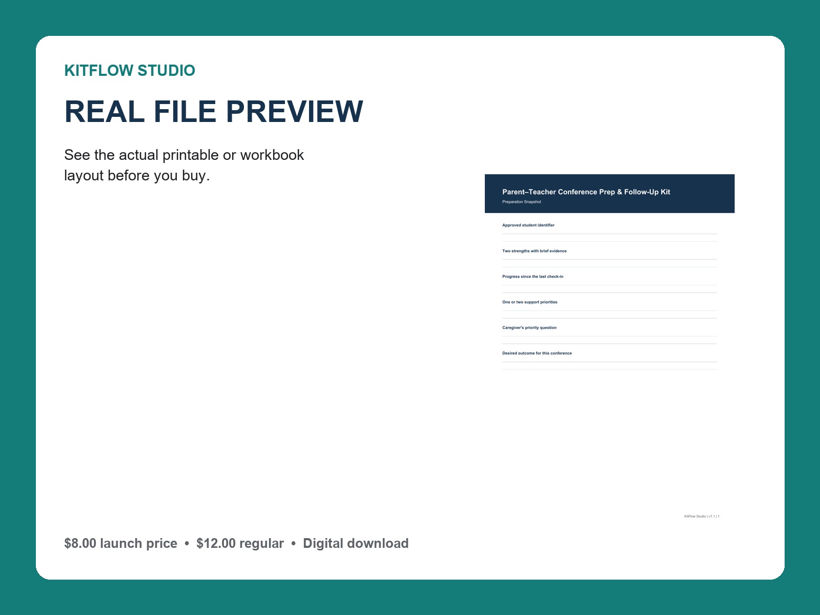 Real delivered file preview from Parent–Teacher Conference Prep & Follow-Up Kit
