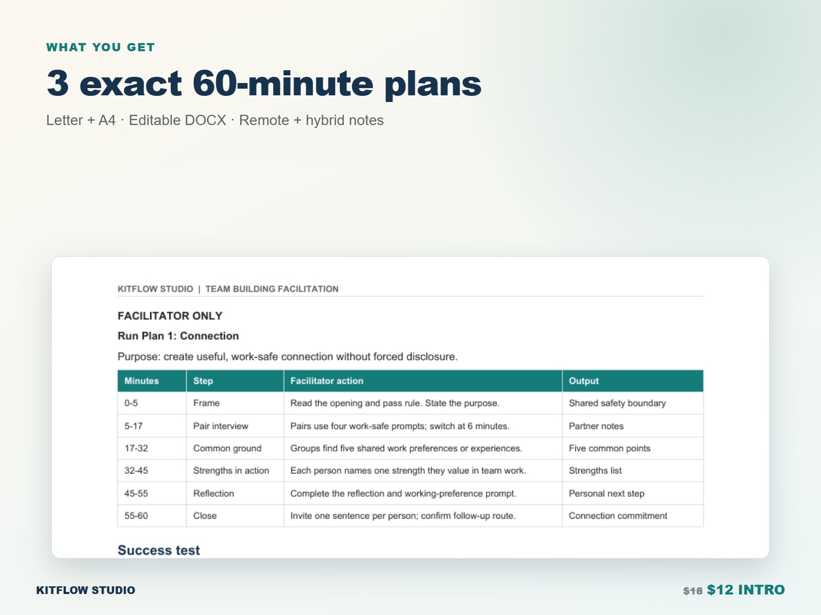 Connection session minute-by-minute facilitator plan