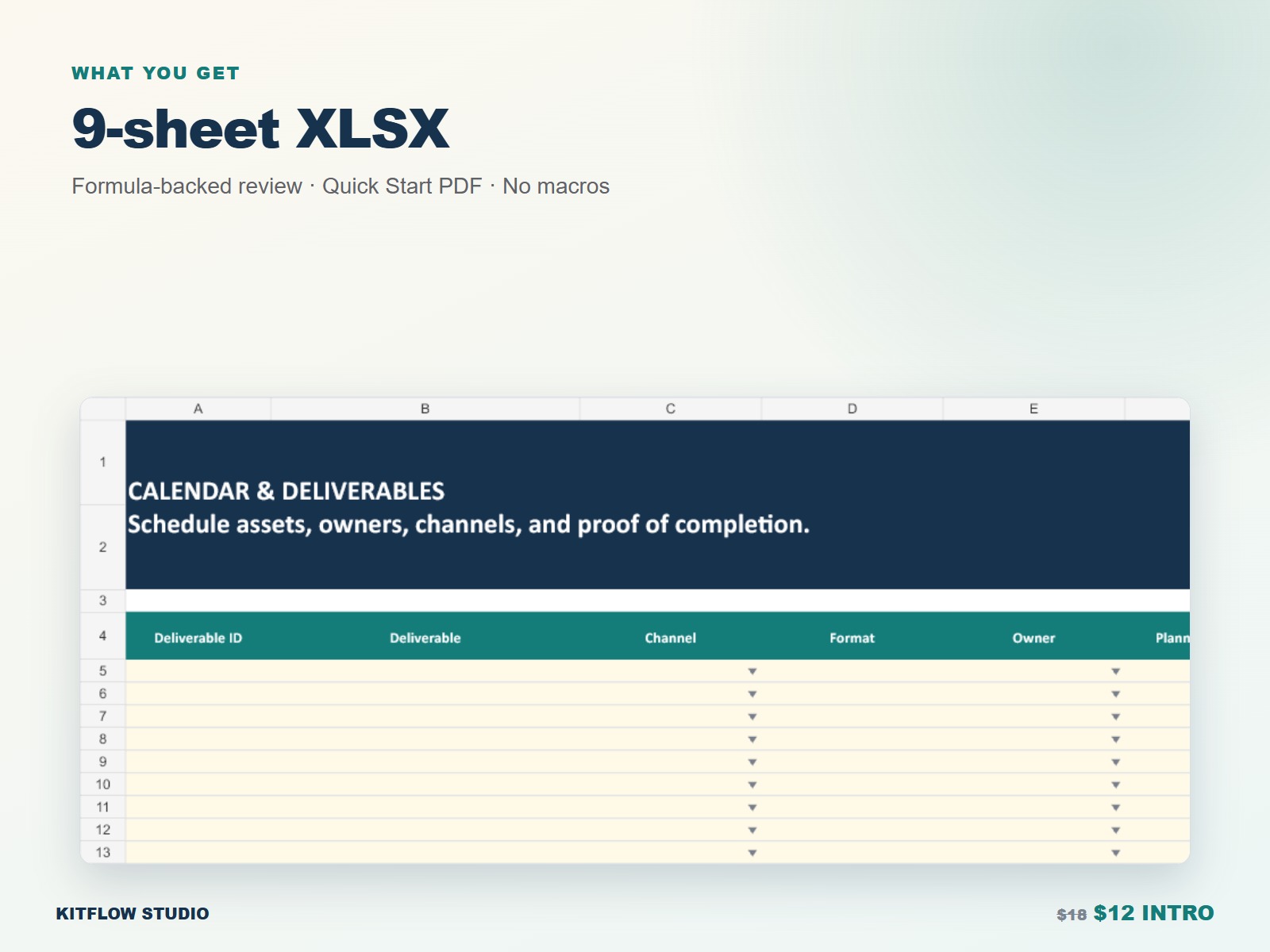 Tasks and Owners sheet in the marketing campaign planner