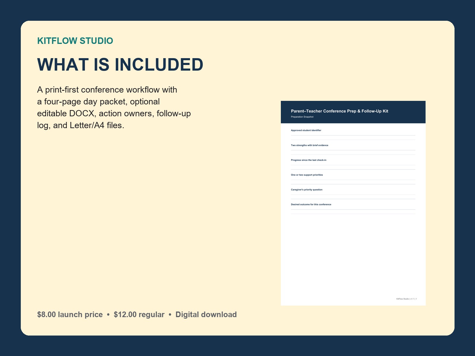 Included files and formats in Parent–Teacher Conference Prep & Follow-Up Kit