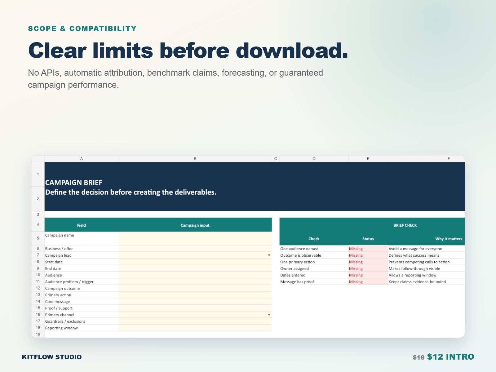 Marketing workbook compatibility and no-automatic-attribution boundary