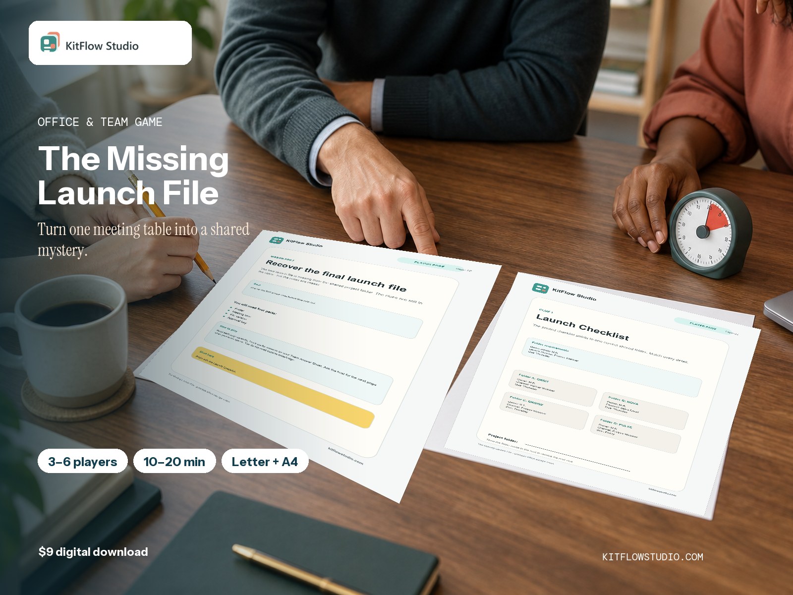 The Missing Launch File printable office mystery game used by three coworkers