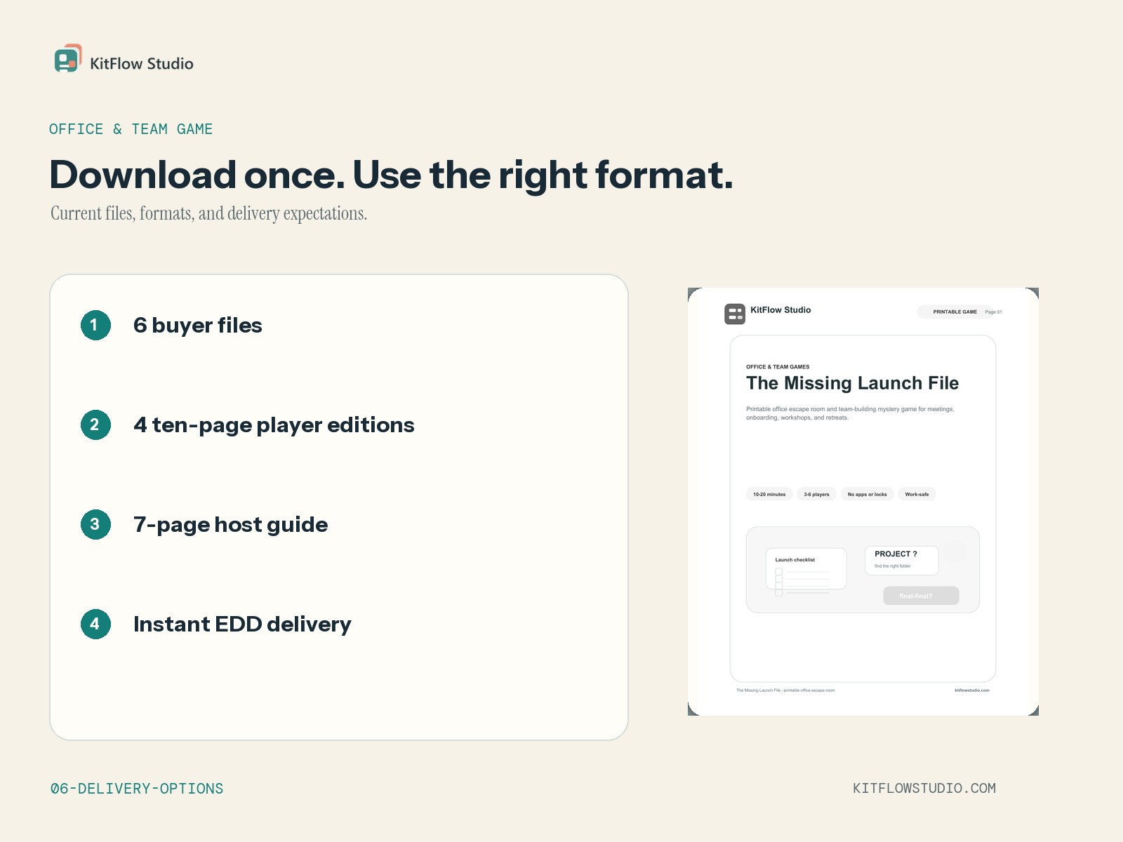 Digital delivery, paper size, and ink options for The Missing Launch File