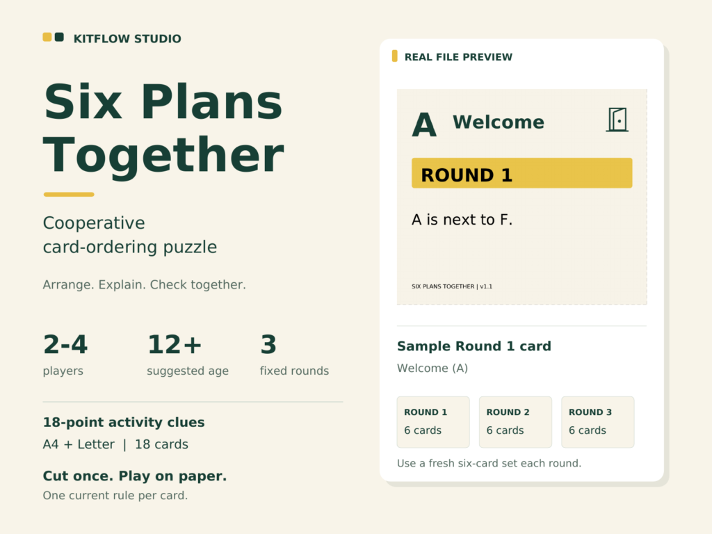 Six Plans Together: Printable Cooperative Card Puzzle preview